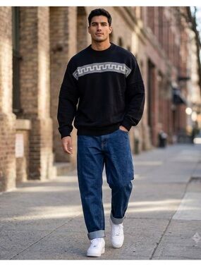 Carlo Colucci Men's Black Crewneck Sweater
